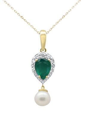 Emerald Teardrop Pearl Pendant Necklace - Gold